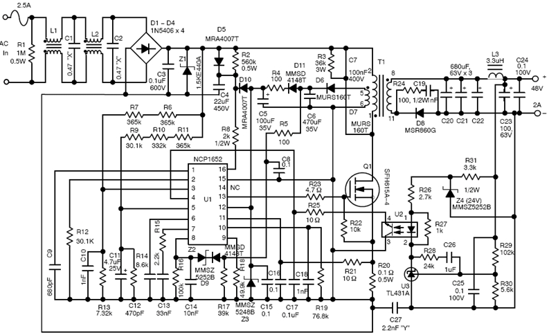 ͼ5NCP1652ʽPFC50 W-150 W AC-DC LED