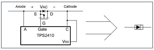 图 1、“带框的二级管”表示控制器和MOSFET的简图