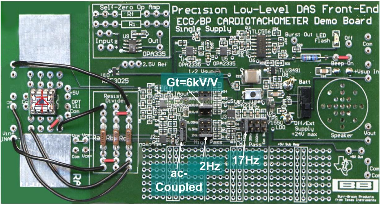 图 2  精密型低电平 ECG 心率计电路板的正面图