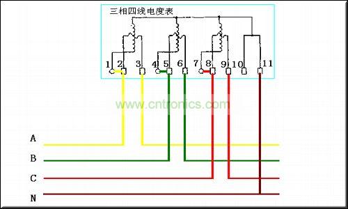 不带电流互感器的三相四线电表接线
