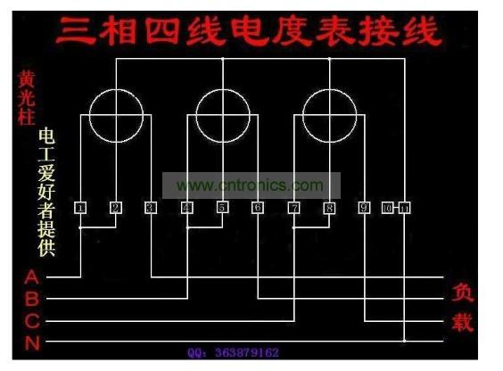 三相四线外接互感器的电能表接线图