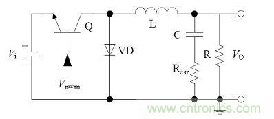 非隔离负电压Buck开关电源等效功率级电路原理图