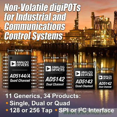 ADI推出最低电阻容差的非易失性数字电位计