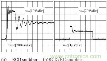加RCD吸收电路及RCD/RC双重吸收电路后vds的实验波形