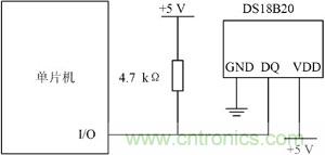 DS18B20与单片机硬件连接图