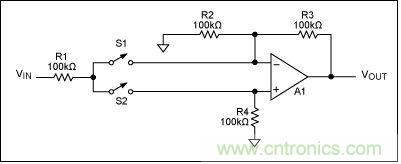图1：一个反相或同相放大信号的配置电路