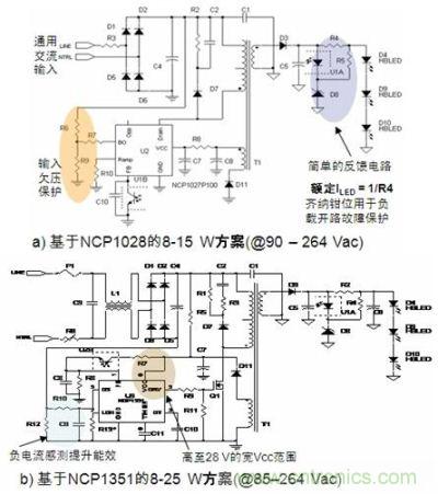 基于NCP1028和NCP1351的8-15/25W AC/DC LED照明方案(无PFC)