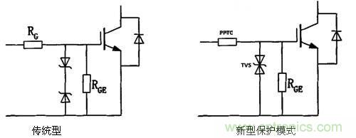 图2：传统保护模式和新型保护模式电路对比