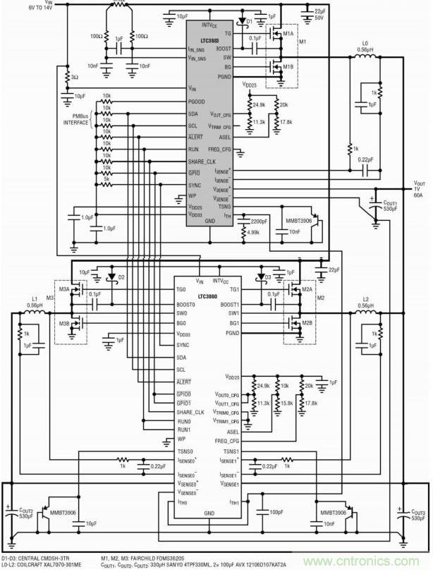 图4：具IIN检测功能的1.OV/60A三相数字电源