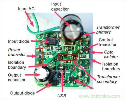 山寨充电器芯片元件示意图
