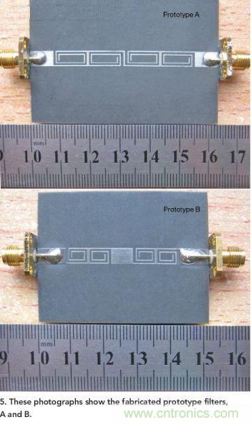 该照片显示了所制造的原型滤波器A和B