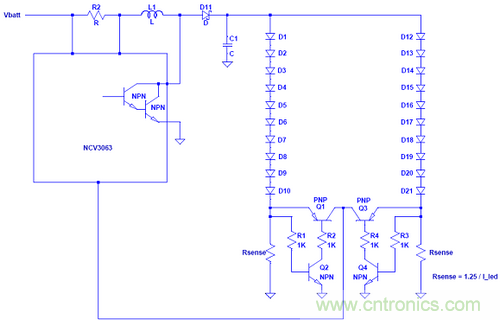 工程师笔记：低成本单个电流环路驱动多串LED设计
