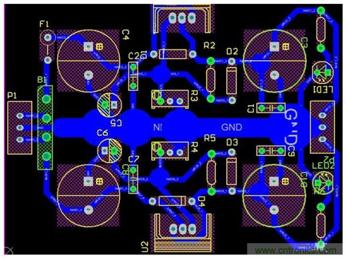 双电源电路设计的PCB图