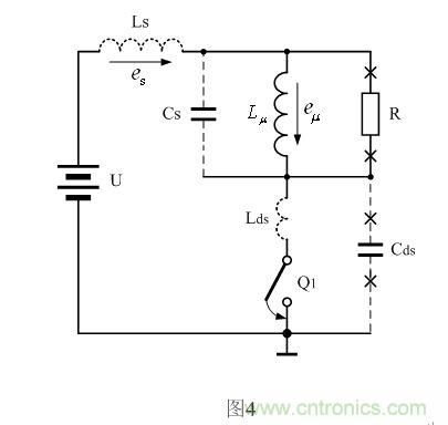 图4是图3中的开关管Q1导通时对应的等效工作原理图