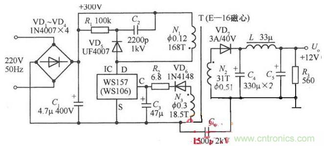 一款12V的单片开关稳压电源电路设计 