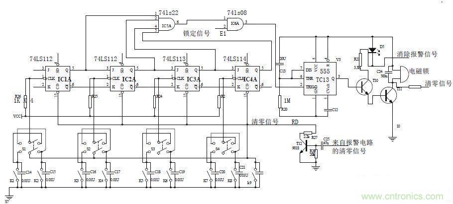 键盘输入、密码修改、密码检测、开锁、执行电路