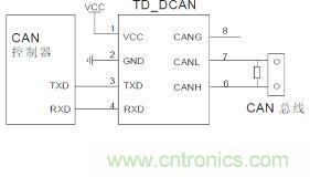 CAN隔离收发器应用接线图