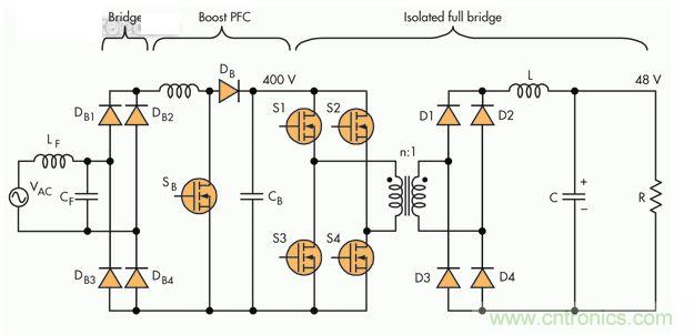 至少1kW的电源一般采用三级PFC转换器