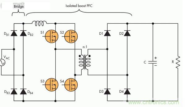 作为PFC控制器控制的升压转换器的全桥扩展可以提供隔离