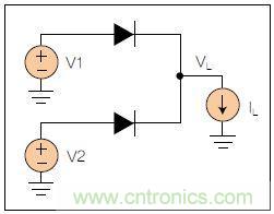 两个电源的二极管“或”电路向负载供电
