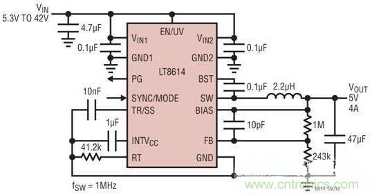 :LT8614SilentSwitcher最大限度地减小丽EMI/EMC辐射