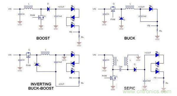 为LED供电的四种常用拓扑