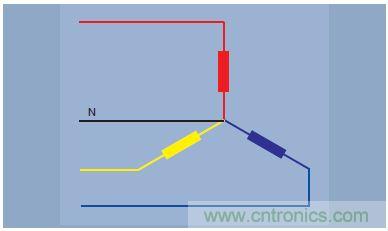 图5.Y形接法或星形接法-三相四线