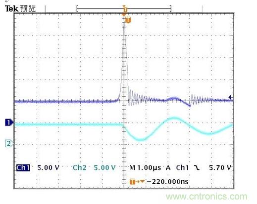 图B1: 前端没有TVS时过温保护瞬间