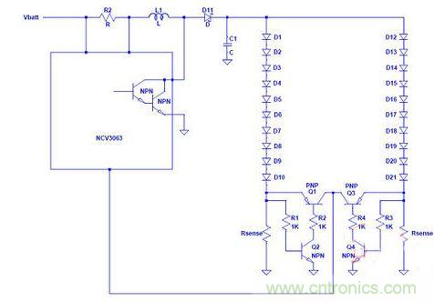 基于NCP3063单个电流环路驱动多串LED