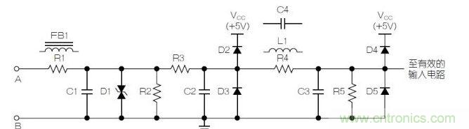 原理图，防止ESD、EMI、EMS和RFI等有害的电气现象的原理图。