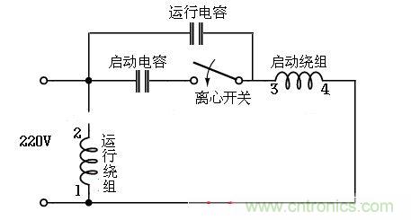  电容启动运转型接线电路（双值电容器）