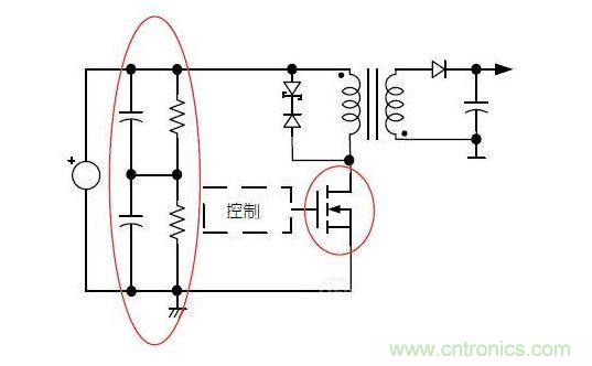 反激转换器中的串联大电容电路及单颗1,000VMOSFET