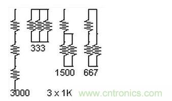 3个电阻，4种组合。