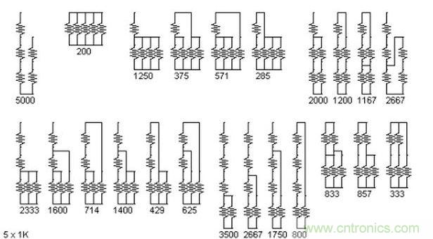 5个电阻我想出了23种组合。还有其它组合吗？