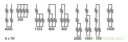 5个电阻我想出了23种组合。还有其它组合吗？