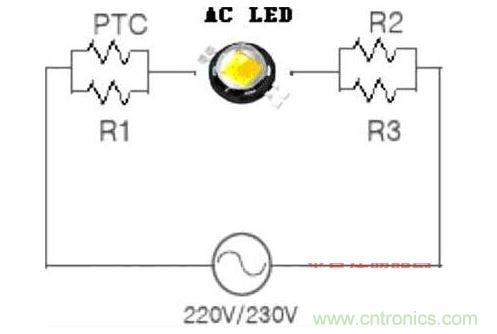 AC-LED必须串联限流电阻以防烧毁