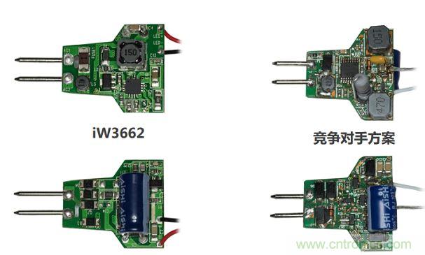 iW3662与竞争对手方案相比，所需外部元器件的数量大幅降低