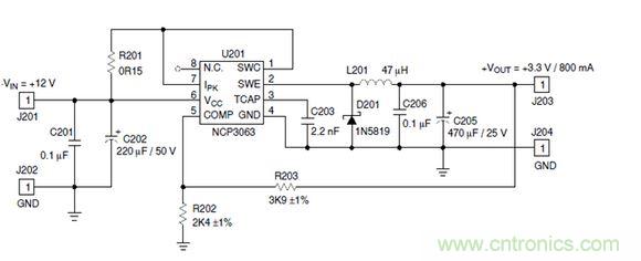 Buck电路应用实例-输入9～12V，输出3.3V 800mA电路