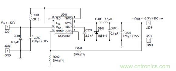 Buck电路应用实例-输入9~12V,输出3.3V 800mA电路