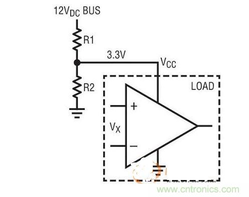 电阻分压器采用12V总线输入产生3.3VDC