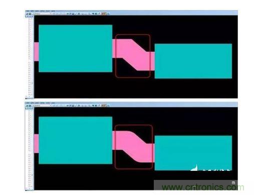 有效的PCB 设计工具会自动考虑用于绘制形状的线型，以计算准确的线条宽度，帮助您轻松创建尖拐角。