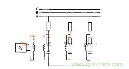 利用放电线圈构成的零序电压保护接线图