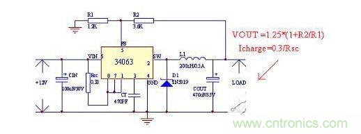 ［1］ 单片34063实现的低端车充方案示意图