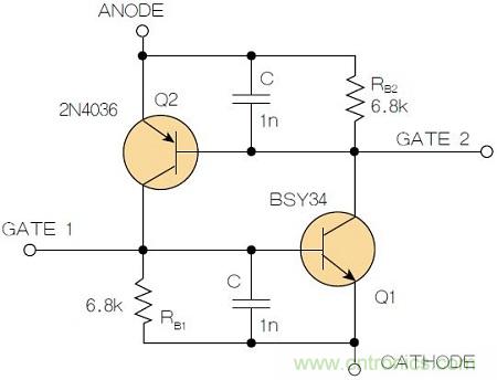 图2：增加两个电容值为1nF的SMD陶瓷电容器后，可以在ΔV达到10V的情况下防止导通。