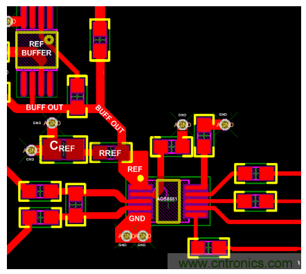 具有一个外部基准和缓冲的ADC布局布线示例