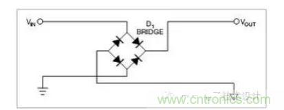 是一个桥式整流器，不论什么极性都可以正常工作，但是有两个二极管导通，功耗是图1的两倍.