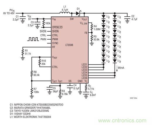 LED驱动器用于30个白光LED