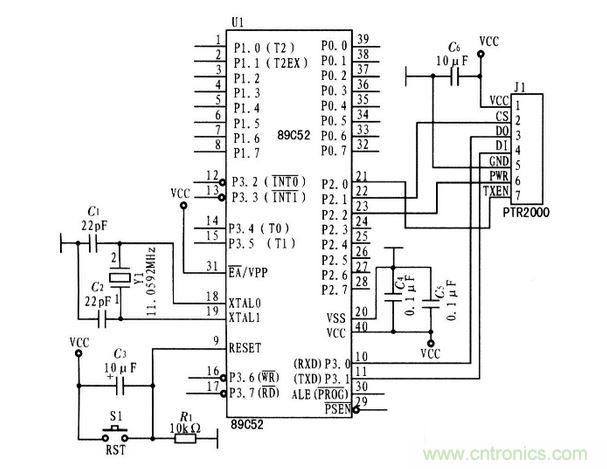 单片机与PTR2000接口原理图