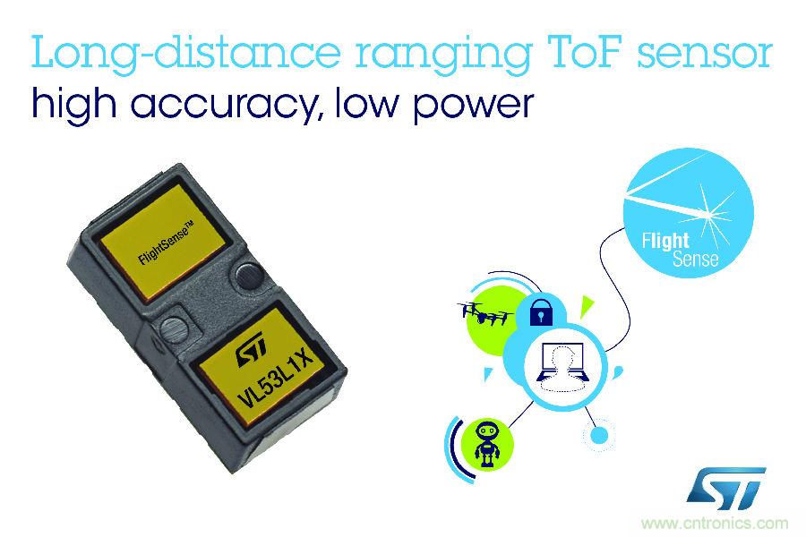 ST新一代FlightSense飞行时间传感器测距4米并有自动省电功能