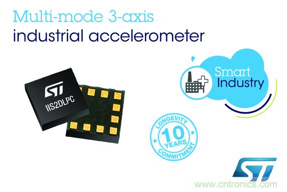 ST推出变模MEMS工业级加速度计，兼备高测量分辨率与超低功耗